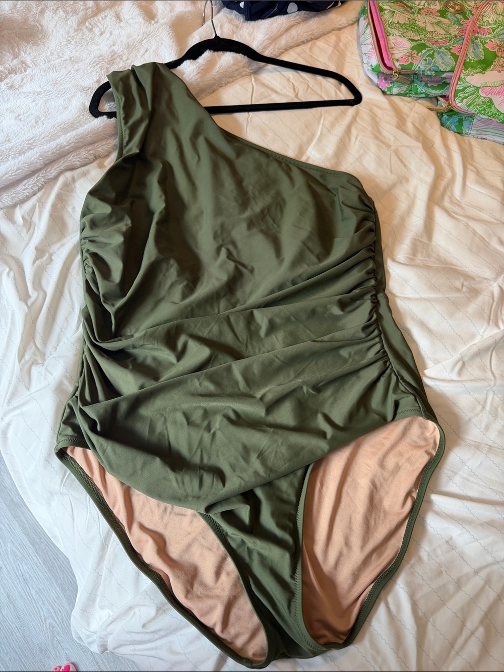 J. Crew Olive Green One-Shoulder Ruched One-Piece Swimsuit 18